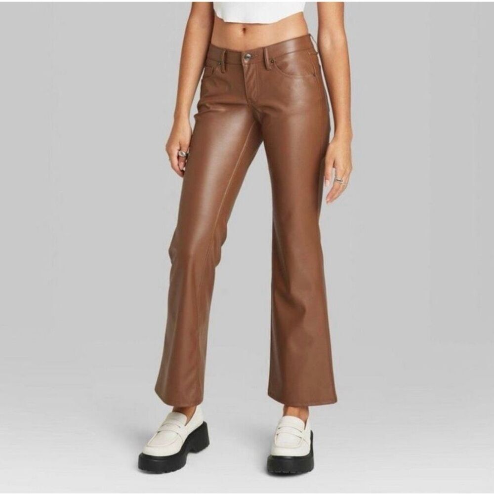 Wild Fable Brown leather flared pants low rise flare size 4